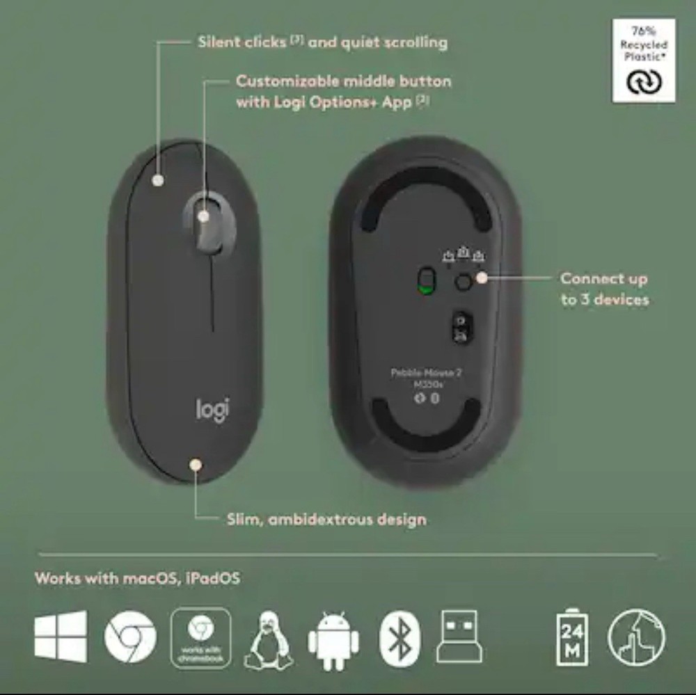 Logitech - Pebble 2 Combo Compact Wireless Scissor Keyboard and Mouse - Graphite
