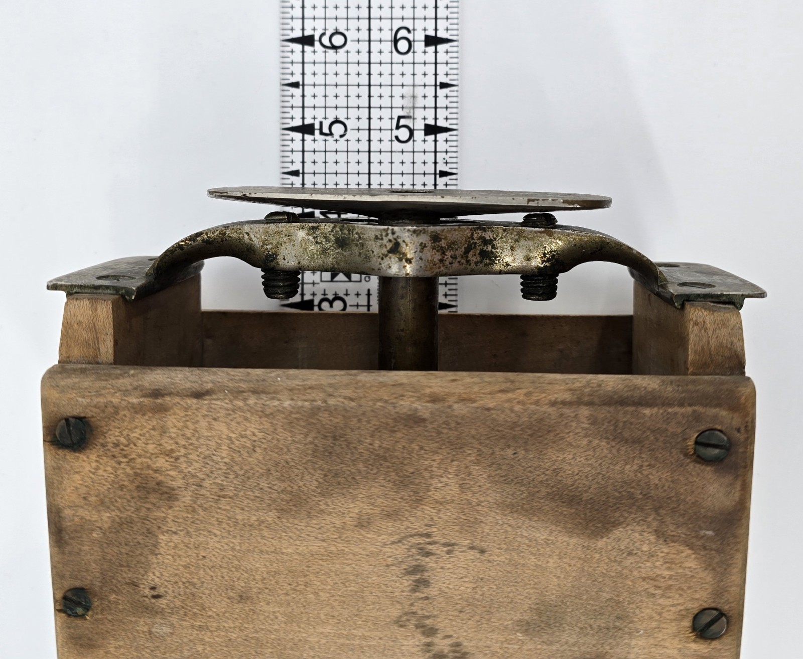 Antique Butter Pat Mold Stamp Press Dairy Criss Cross Brass Wood Farm Decor Rare