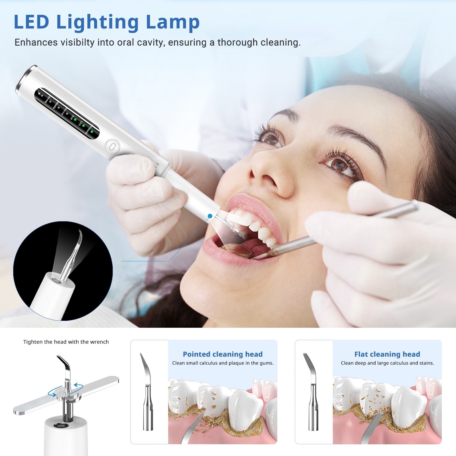 Ultrasonic Tooth Cleaner Tartar Plaque Remover Electric Dental Whiten Kit Scaler