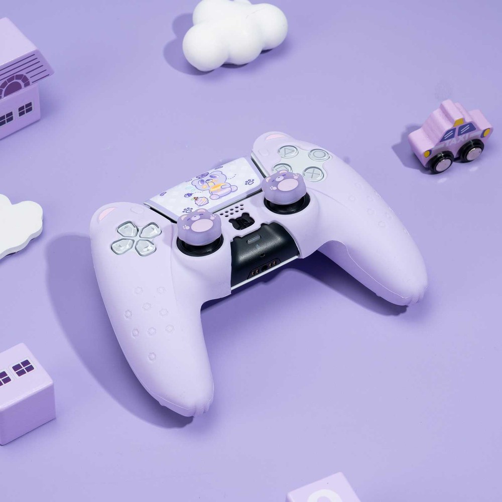 GeekShare Purple Bear PS5 Controller Skin Protective Case +Thumb Grips +Sticker
