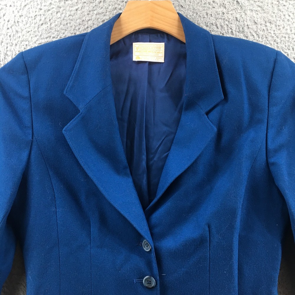 Pendleton Blazer Mens 12 Solid Blue Wool Collared Long Sleeves Front Buttons