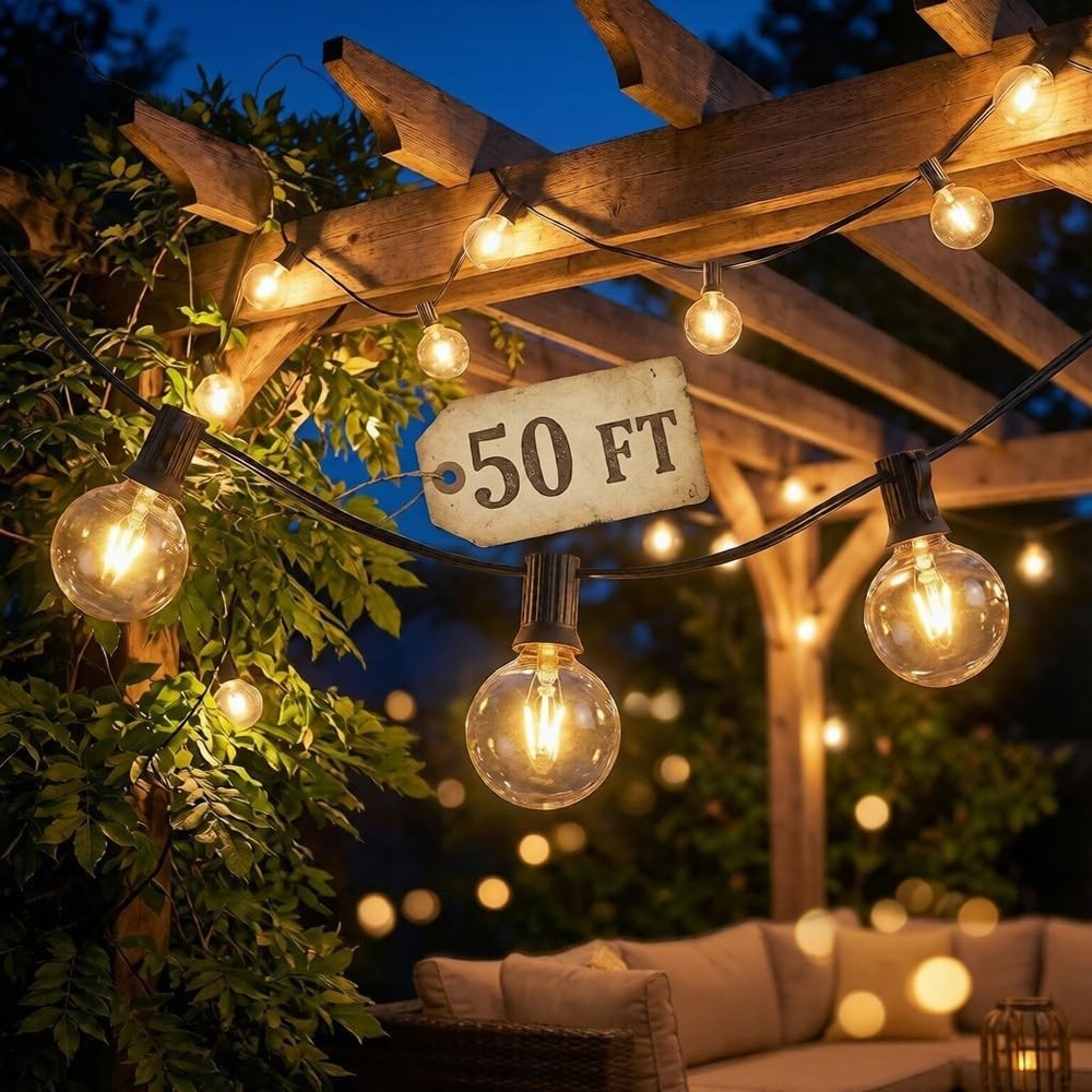 50FT G40 Globe String Lights Outdoor Patio String Lights W/ 53 Edison Globe