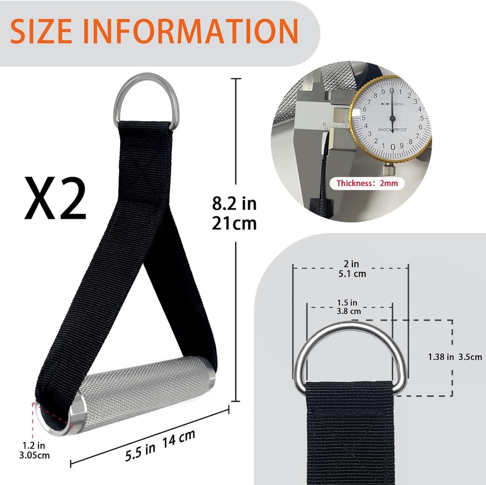 2Pack Upgraded Heavy Duty Exercise Handles for Cable Machine, Silver Black