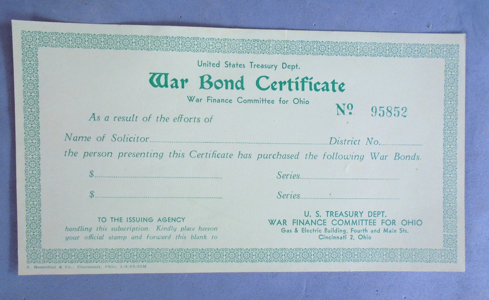 WWII War Bond Certificate, Cincinnati, OH