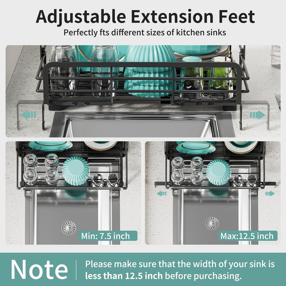 Small Dish Drying Rack - Extendable Dish Rack for Kitchen Counter, Rustproof ...
