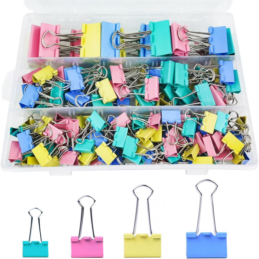 170 Pcs Binder Clips Assorted Sizes, Colored Large, Medium, Small Binder Paper C