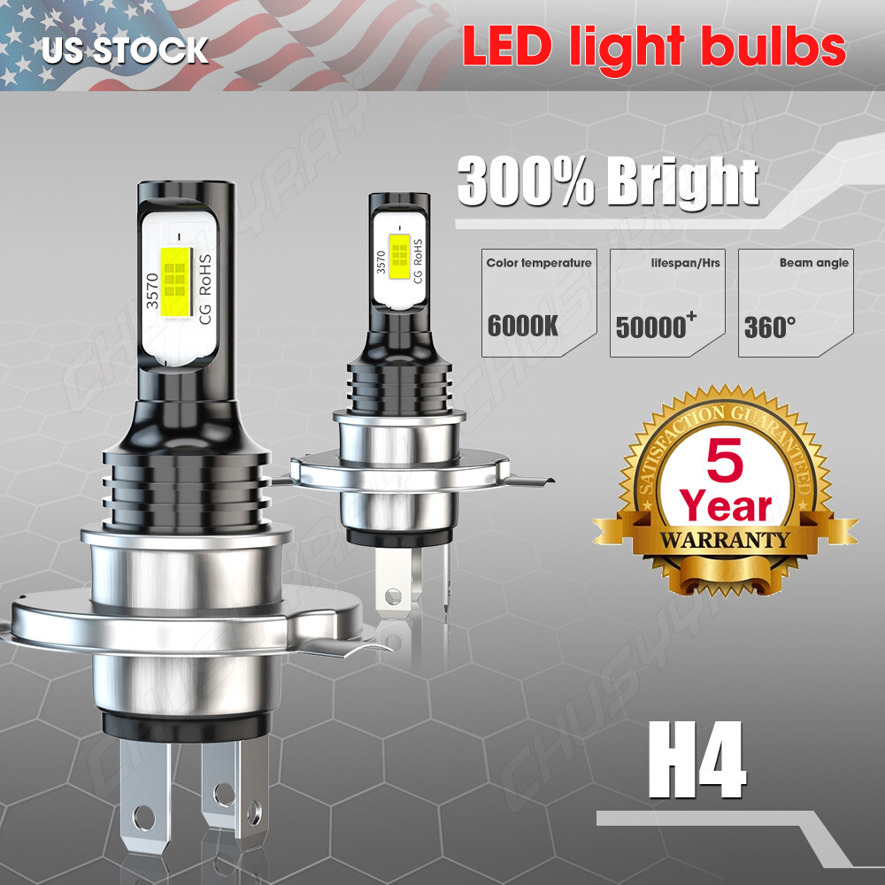 For Motorcycle H4 6500K LED Hi/Lo Beam Front Light Bulb Super Bright Headlight