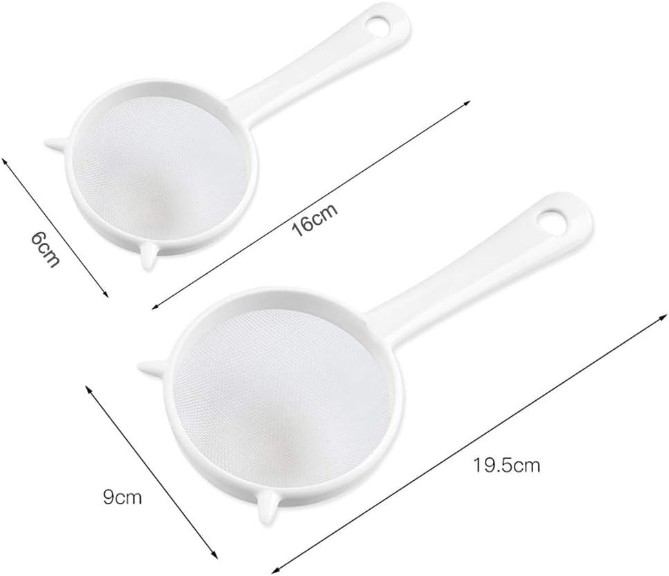 White Mesh Kitchen Sifter 16cm Plastic Strainer Sieve with Handle for Tea