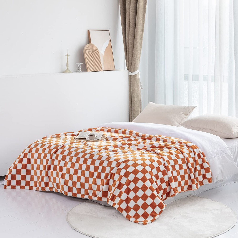 LOMAO Throw Blankets Flannel Blanket with Checkerboard Grid Pattern Soft Thro...