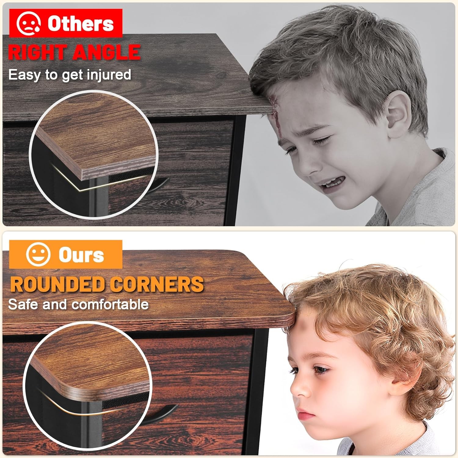 Dresser for Living Room with 10 Storage Drawers Organizer Unit Brown Curved