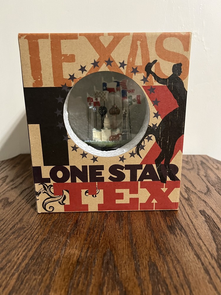 Texas State Snow Globe Featuring 6 Flags over Texas & Texas Landmarks