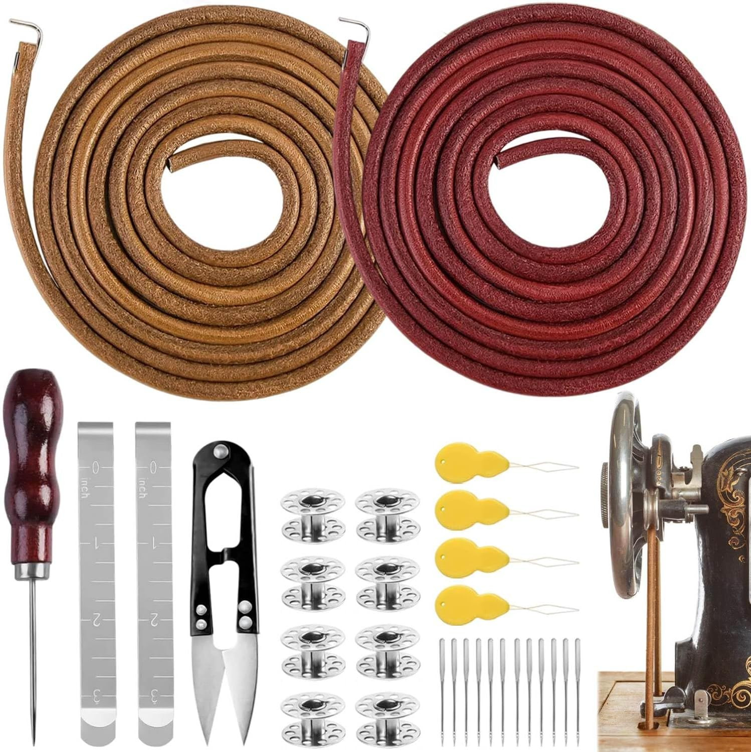 2 PCS Treadle Sewing Machine Belt, 72 Inch 3/16" Replacement Leather Belt with H