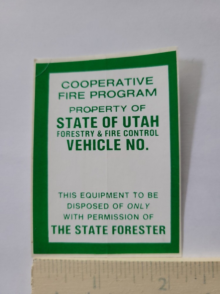 State of Utah Cooperative Fire Program Property Sticker