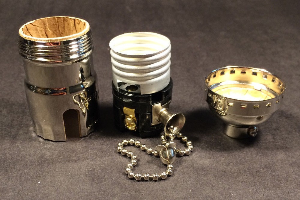 On/Off Solid Brass Pull Chain Early Electric Style Nickel Uno Lamp Socket #285N