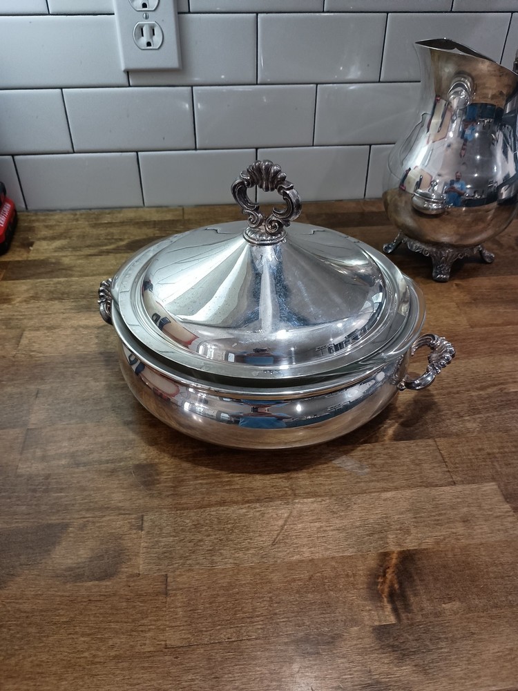 FB Rogers Silver Plate Covered Casserole Serving Dish Bowl with Insert + Pitcher