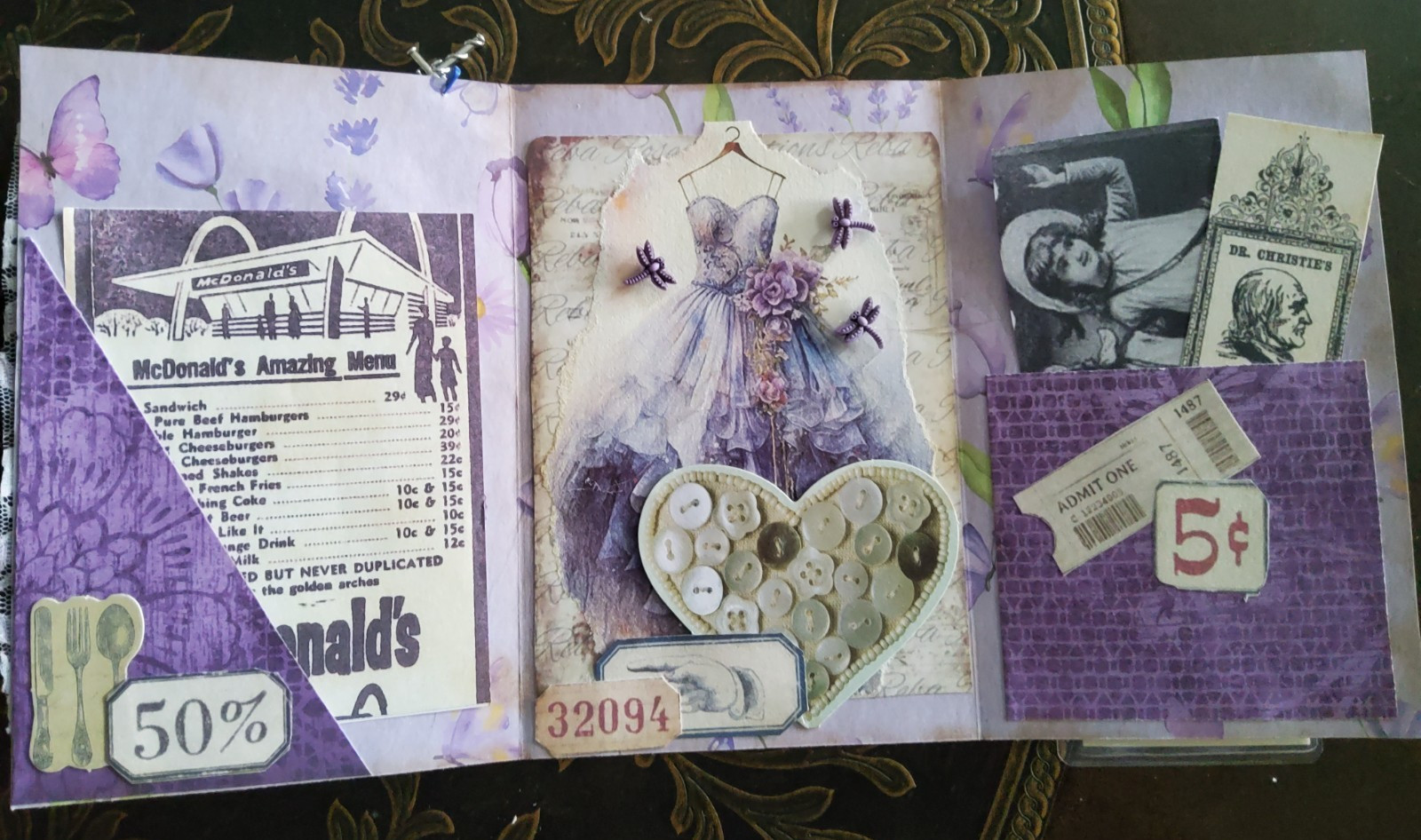 NEW Junk Journal Handmade Booklet Folio Vintage "Lavender" w/ Pockets Ephemera