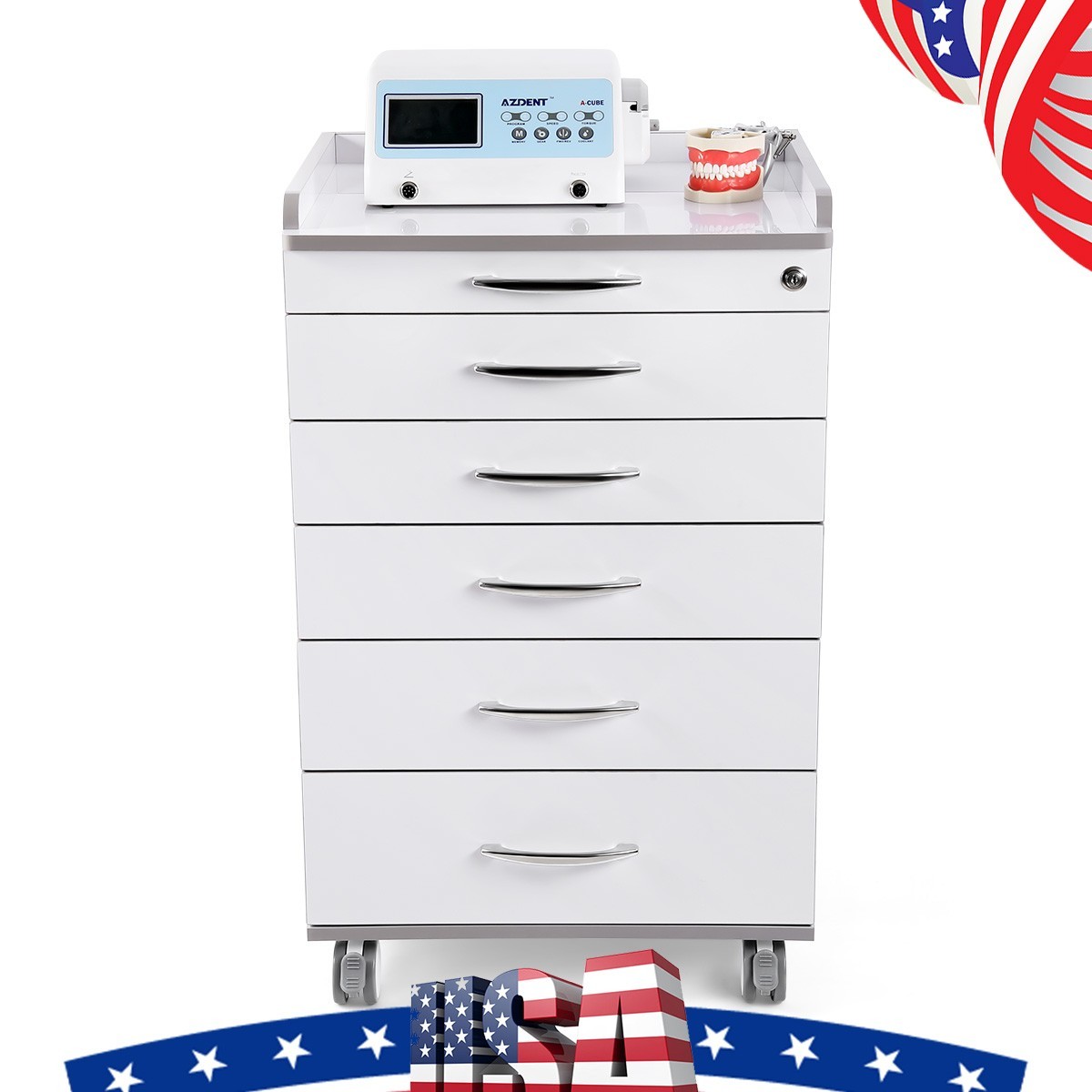 Acrylic Mobile Cabinet with Five Drawers Dental Silicone Wheels Instrument Trays