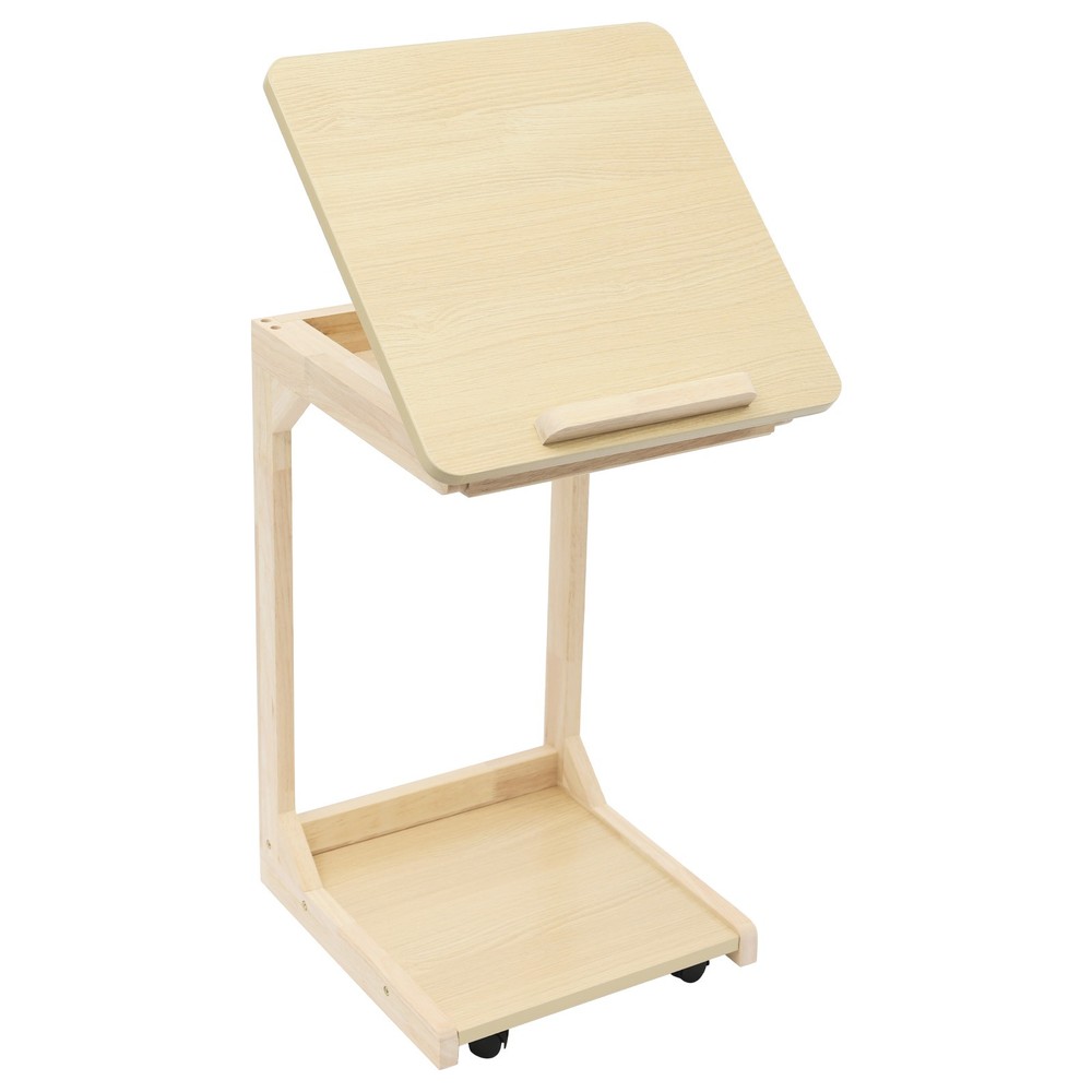 2-tier C Shaped Table Adjustable Angle C Table with Wheels 25kg Load Couch Table