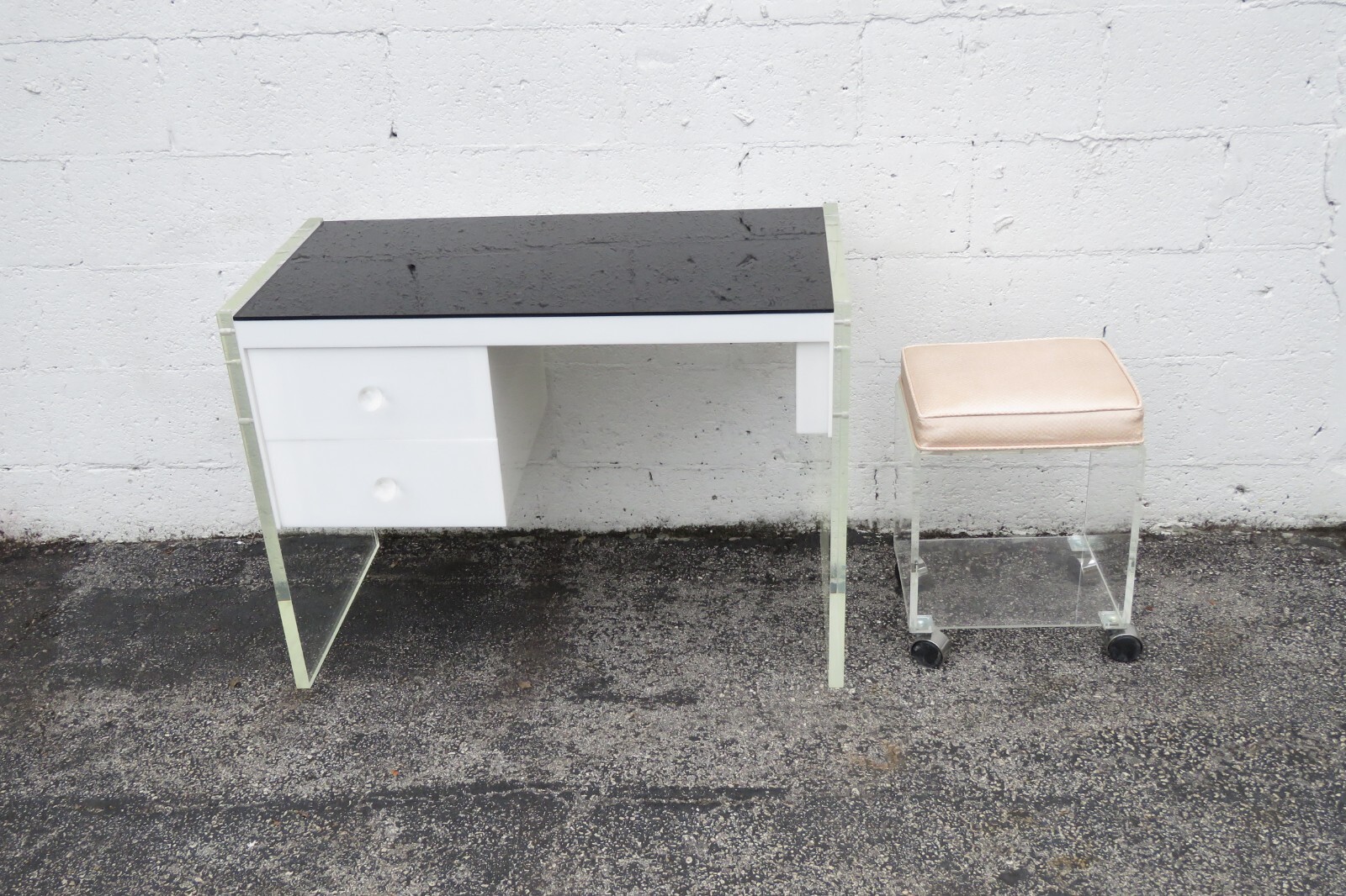 Hollywood Regency Lucite Vanity Makeup Table Desk and Stool 5475