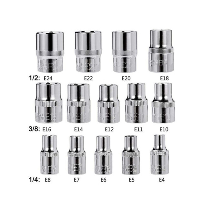 14 PC E Torx Star Female Bit Socket Set 1/2"/3/8"/1/4" Drive E4 -E24