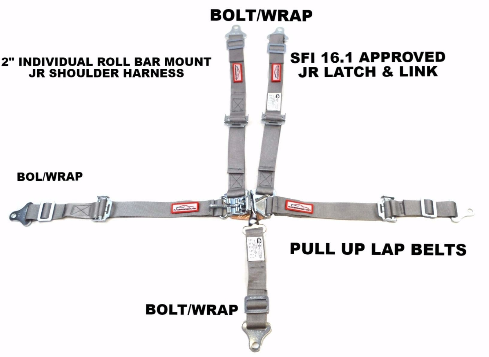 QUARTER MIDGET HARNESS SFI 16.1 5 POINT LATCH & LINK ROLL BAR MOUNT BELT GRAY