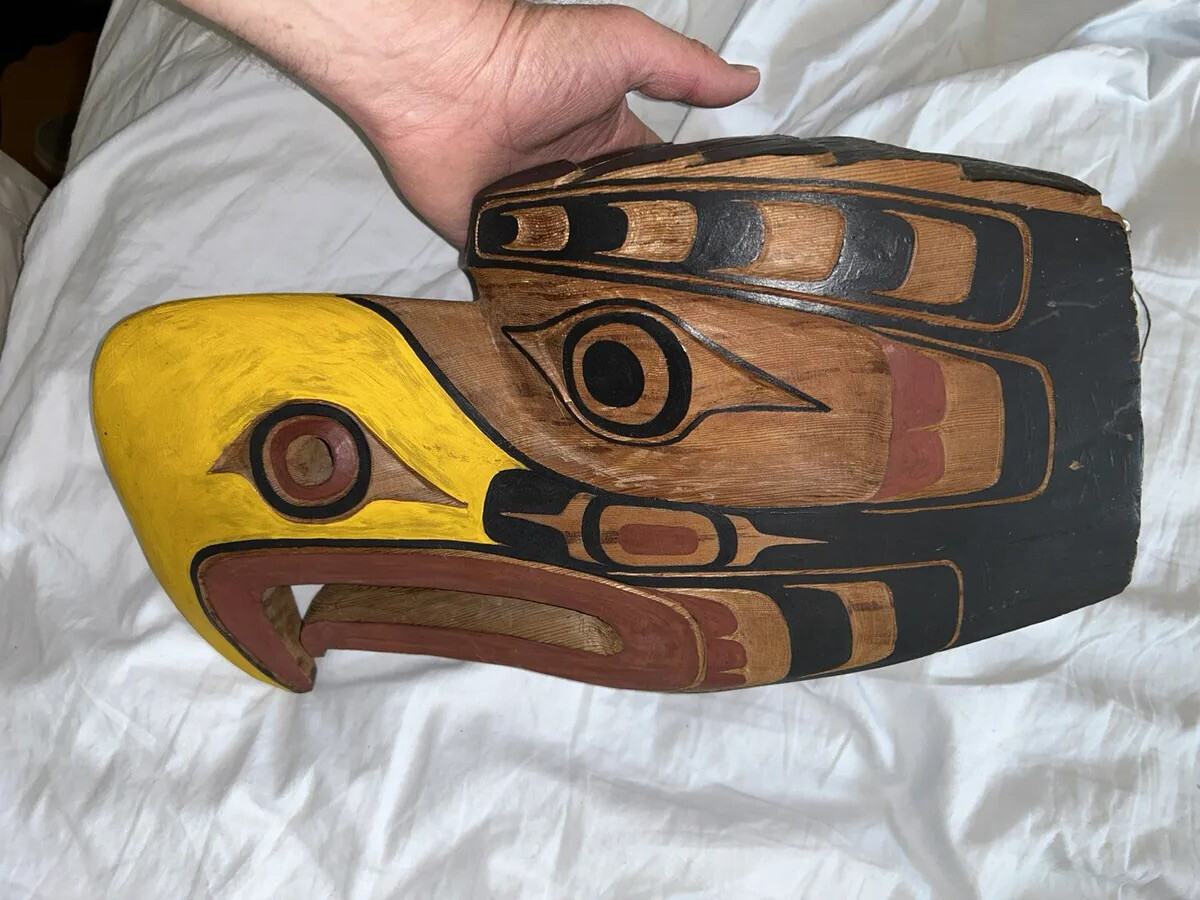 Northwest Coast Vtg  Indian First Nation Cedar Headdress Mask Eagle Hand Carved