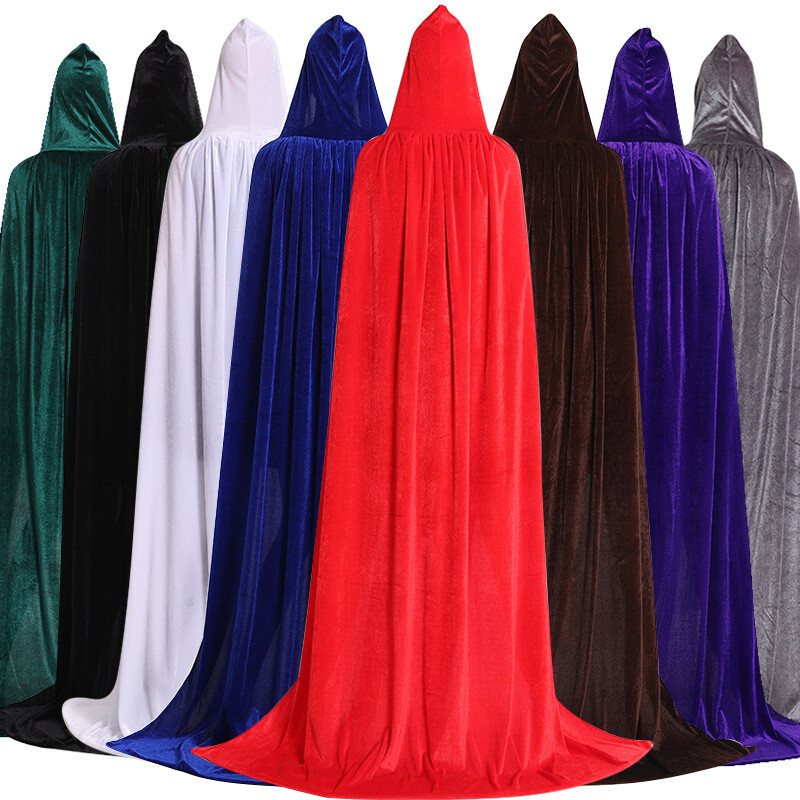 Halloween Velvet Cloak Cape Gothic Hooded Costume Vampire Cosplay Party Medieval