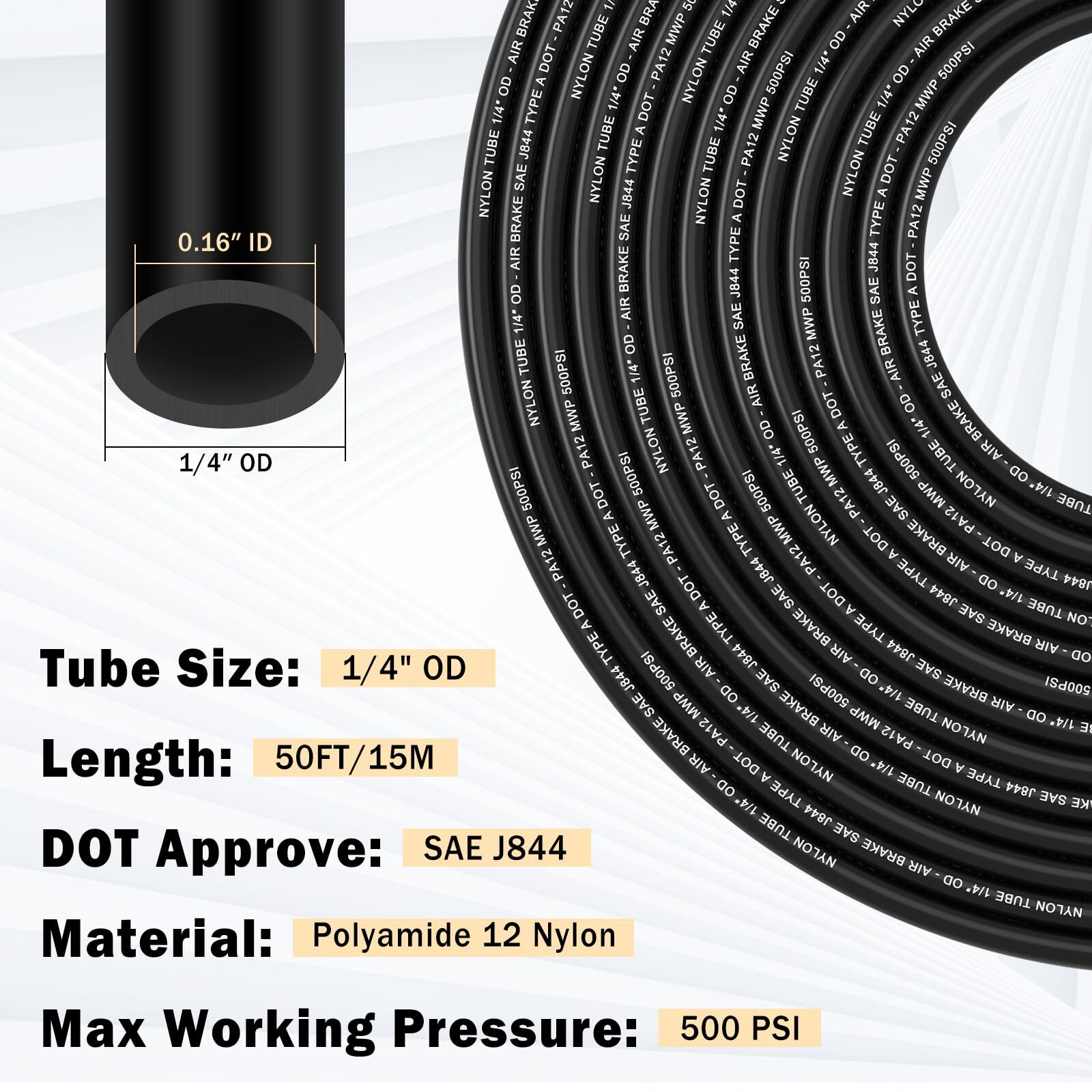 50 FT 1/4 DOT Air Line with Brass Fittings for Air Bags Suspension 10-Piece Kit