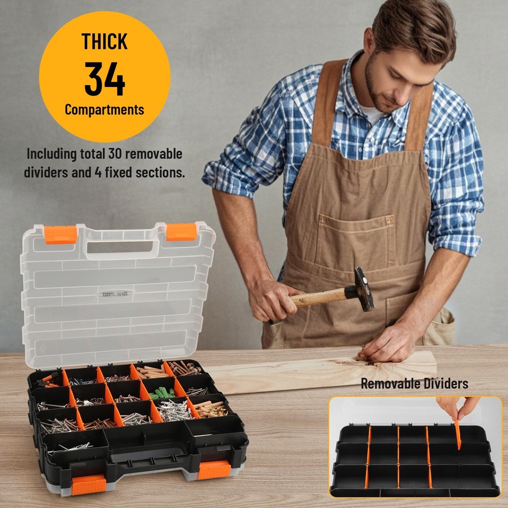Mini Tool Box Organizer, Plastic Small Tool Box with Dividers, Double Side Be...