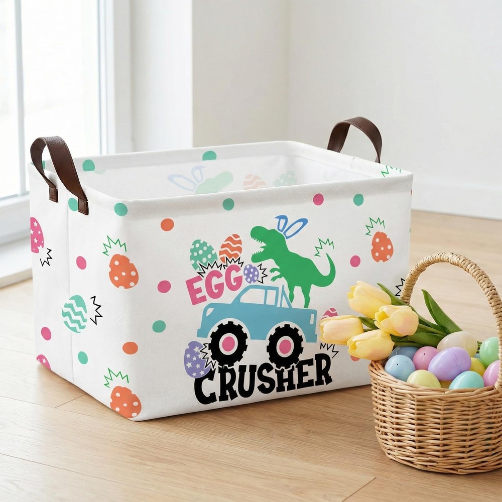 ASKETAM Kid Rectangular Empty Easter Basket for Girl Boy Bunny Eggs Easter Ba...