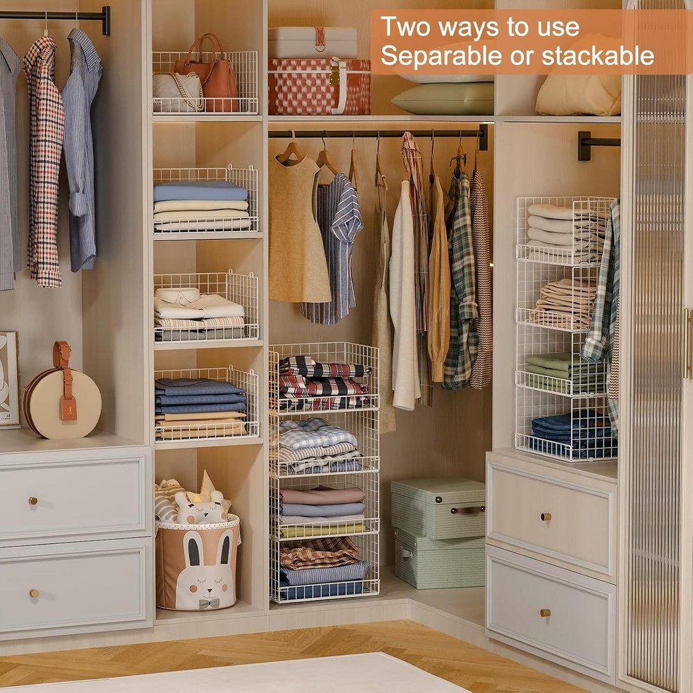 4-Tier Stackable Closet Organizer Storage Basket Foldable Closet Shelf