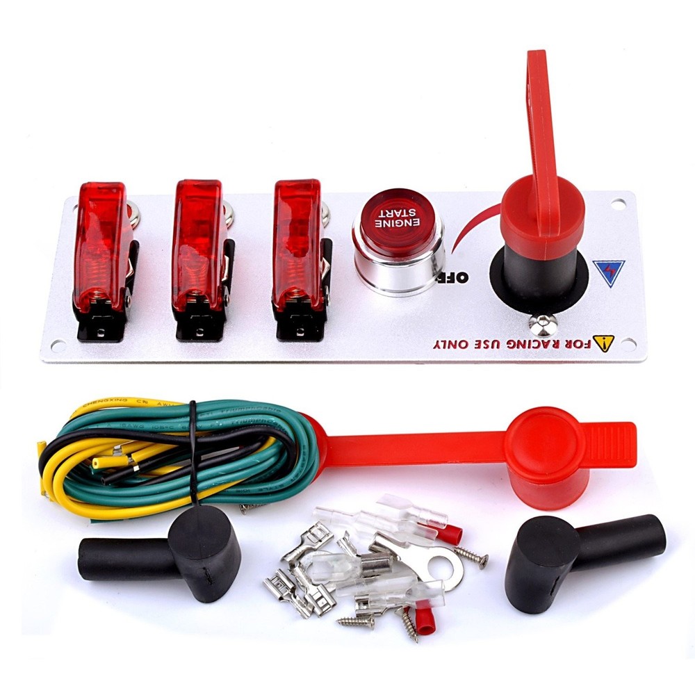 JIANFA 12V Racing Car Ignition Switch Panel with Engine Push Button Silver