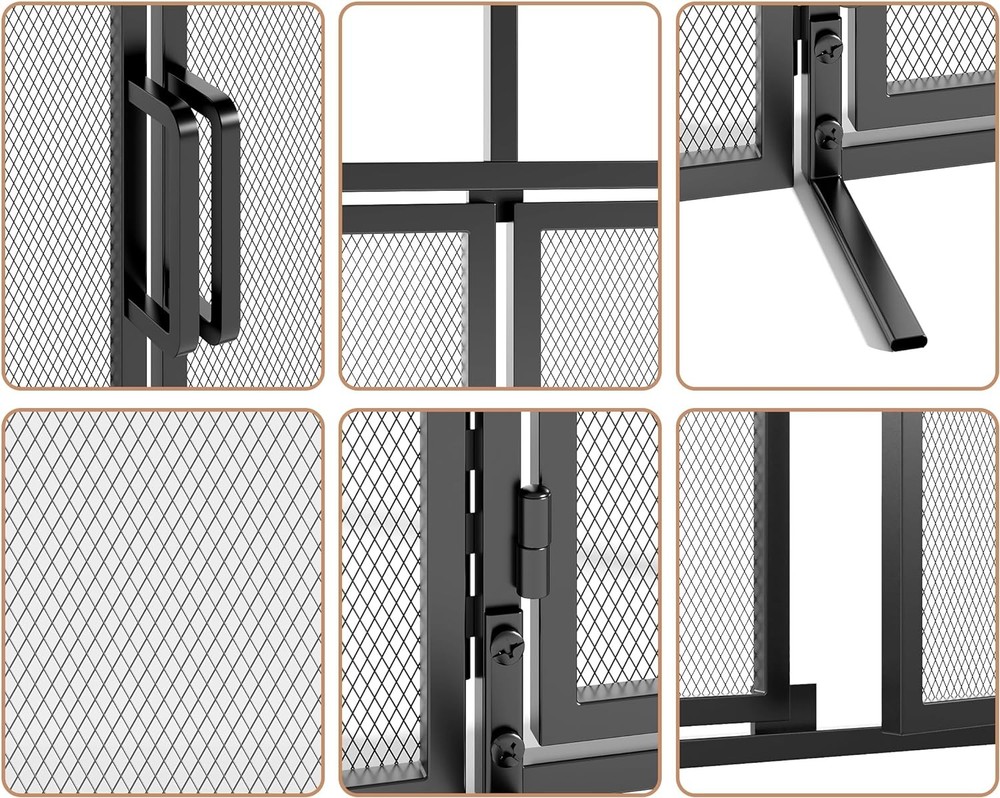 Fire Beauty 3-Panel Folding Fireplace Screen with Magnetic Hinged Doors, Solid W