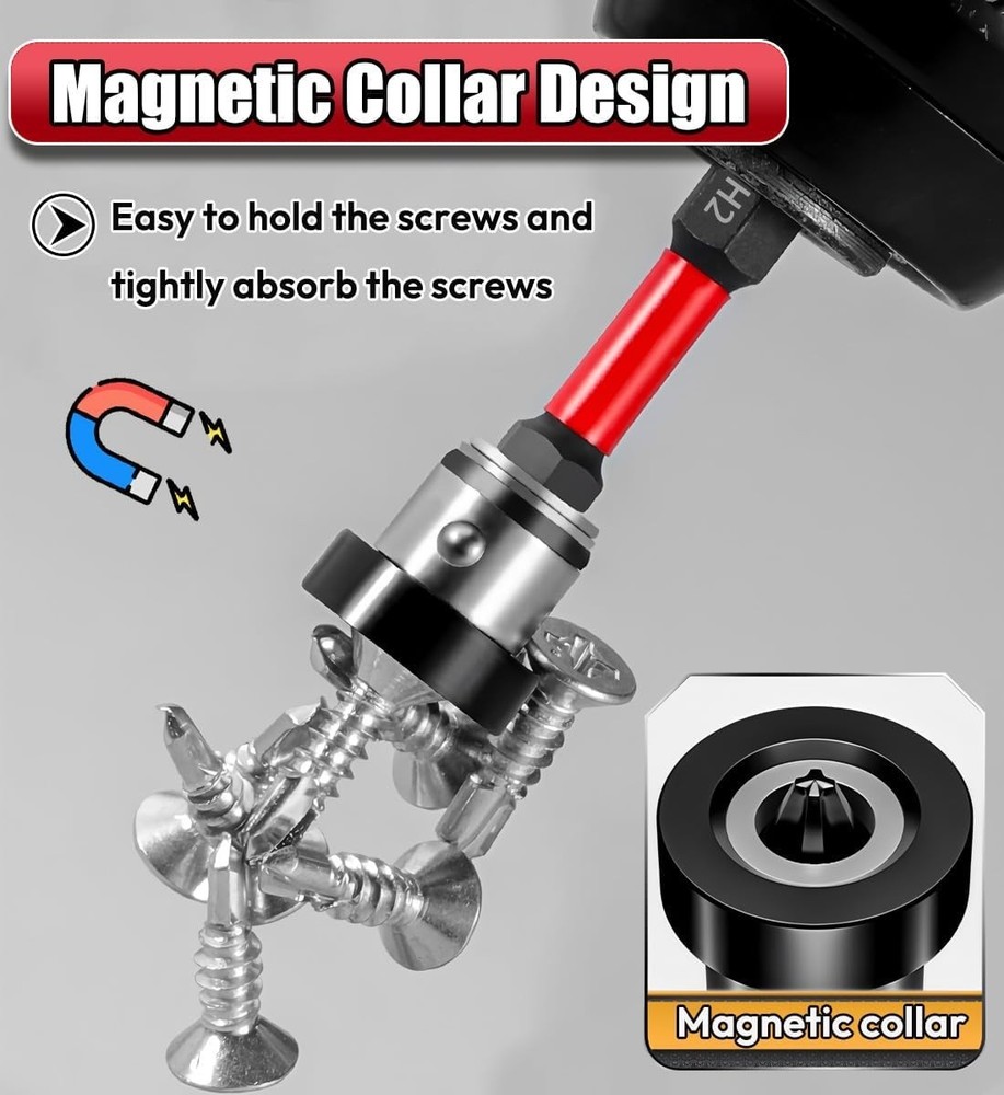 5pcs Drywall Screw Setter, Magnetic Positioning Screwdriver Bits PH2 Bits, 1/4"