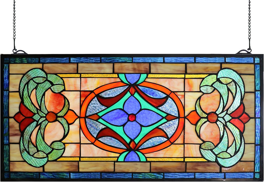 Extra Large Horizontal Transom Window Stained Glass Window Panels Hanging 26"...