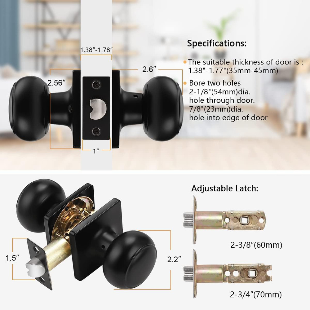 Colonial Passage Door Knobs Black Interior Non-Locking Door Handles for Hall/Clo