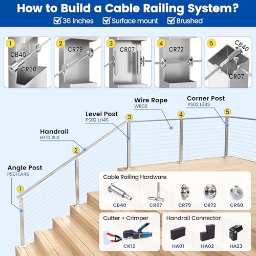 Corner Cable Railing Post 36 Inch 36"x2"x2" T-drilled One-Post Corner post