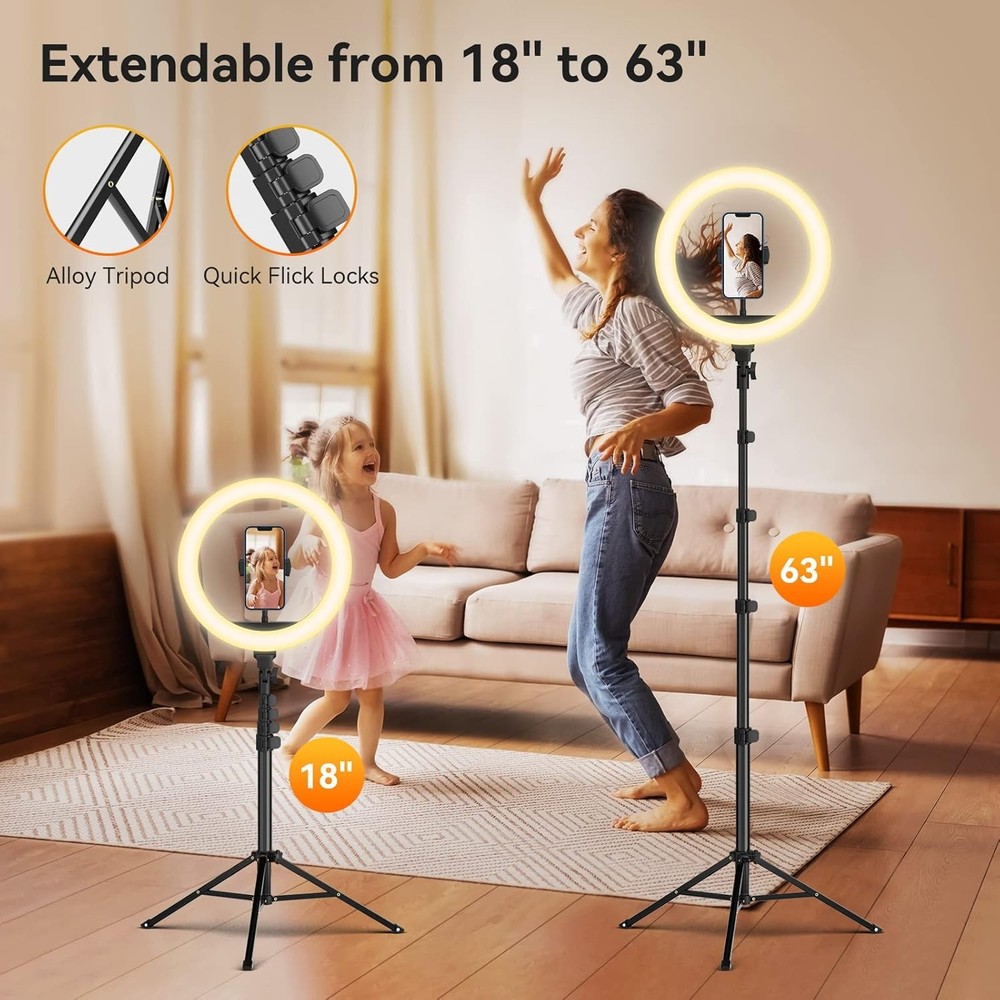 TODI 12" Ring Light with 63" extendable Tripod Stand, Selfie RingLight with Phon