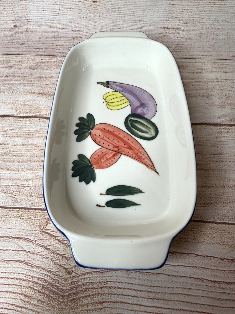 Radish Eggplant Stoneware Oblong Vegetable Pattern Casserole Dip Baking Dish