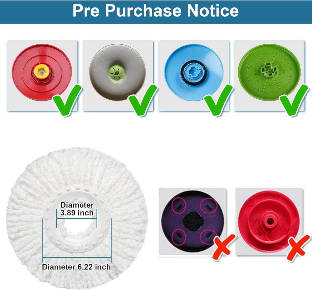 6 Pack Mop Heads Replacements, Compatible with Funclean Spin Mop & Mop Bucke...