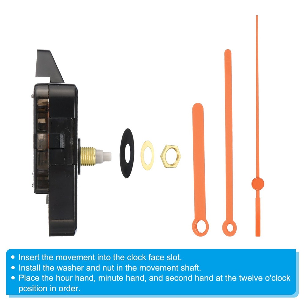 2Set Quartz Clock Movement Kit 1/2" Shaft for 2-3mm Dial Thick Orange