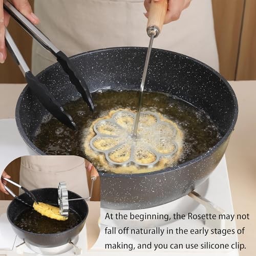 8-Head Rosette Maker & Bunuelos Mold Set - Cookie Press, Waffle Stamp, 10 Pcs
