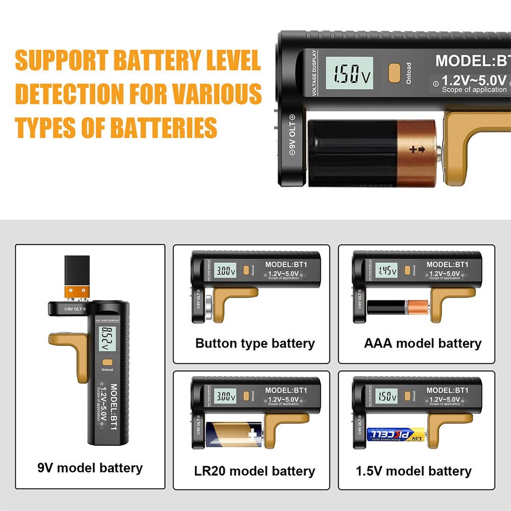 Battery Tester Battery Capacity Tester Button Cell Volt Checker 9V/1.5V/AA/AAA