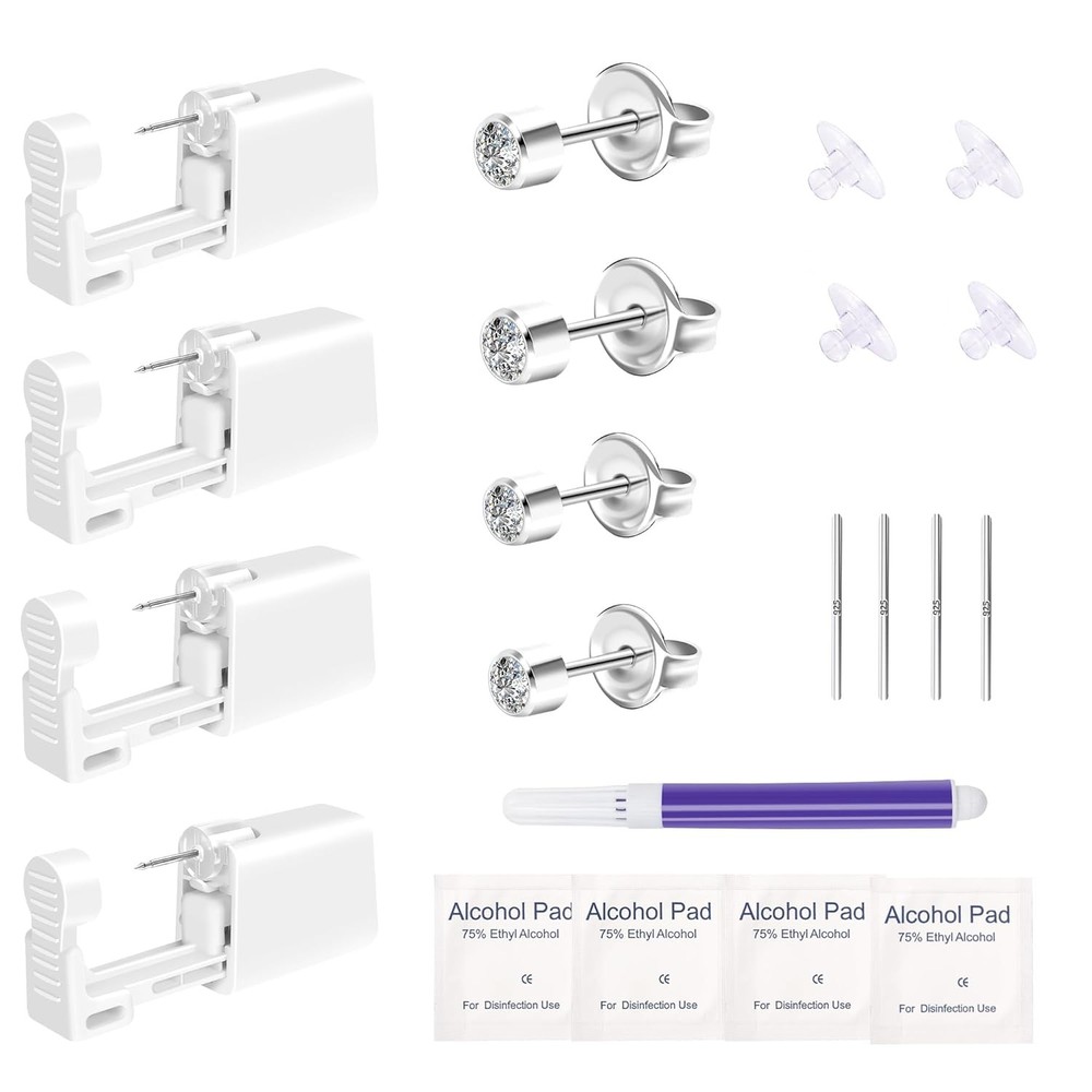 4-Pack Disposable Ear Piercing Kit, Self Gun, Hypoallergenic...