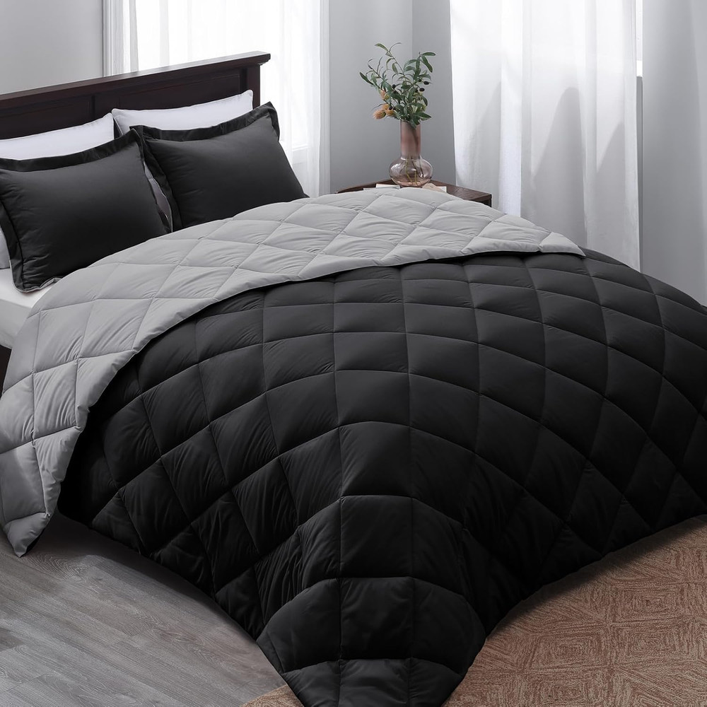 Queen Comforter Set - Black Comforter Set Queen, Reversible Bed Comforter Queen