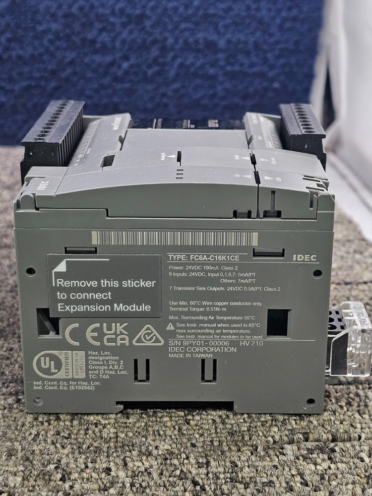 IDEC FC6A-C16K1CE: Programmable Logic Controller, CPU 24VDC 190mA Class 2