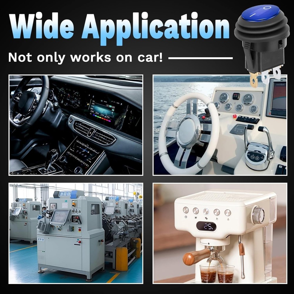 Round Rocker Switch, Toggle Switch 12V, Waterproof Lighted LED On/Off Switch ...