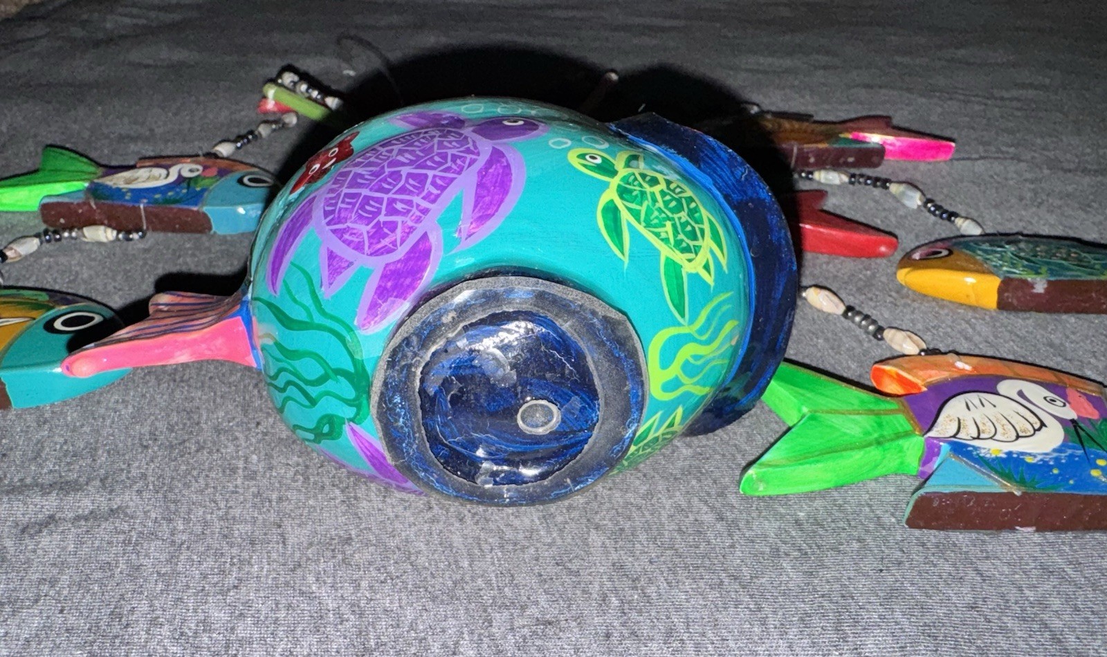 Hand Made Mexican Folk Art Fish Wooden Mobile Painted Colorful Windchime TZ1