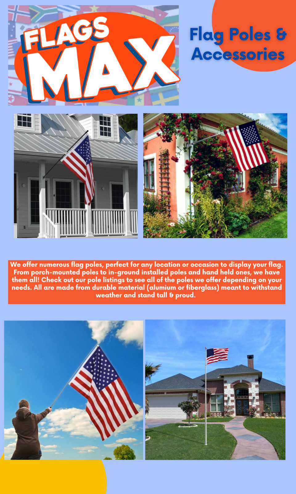 2pc Stainless Steel Adjustable Clamps with Carabiner Clips for Flag Pole Display