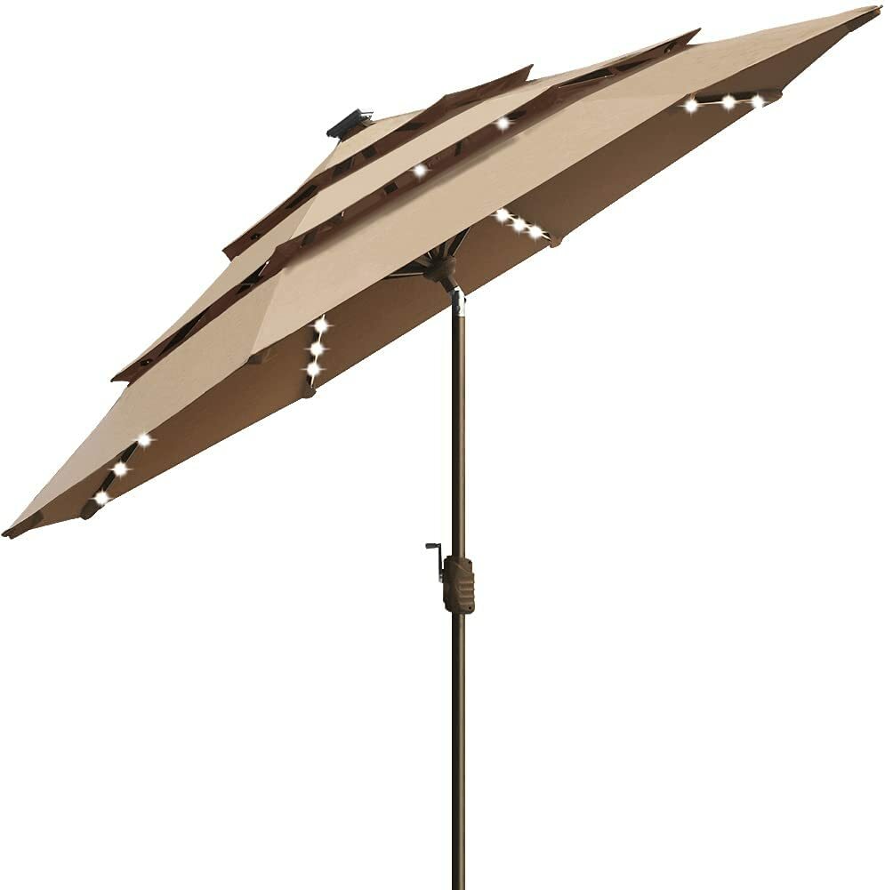 Clearance EliteShade Umbrella Solar 9ft 3 Tiers Market Umbrella w/ 80 LED Light